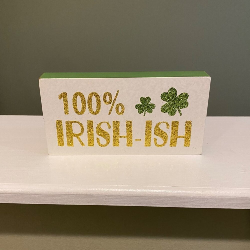 100% IRISH-ISH St. Patricks Day Decoration Glitter Shamrocks tiered tray Irish